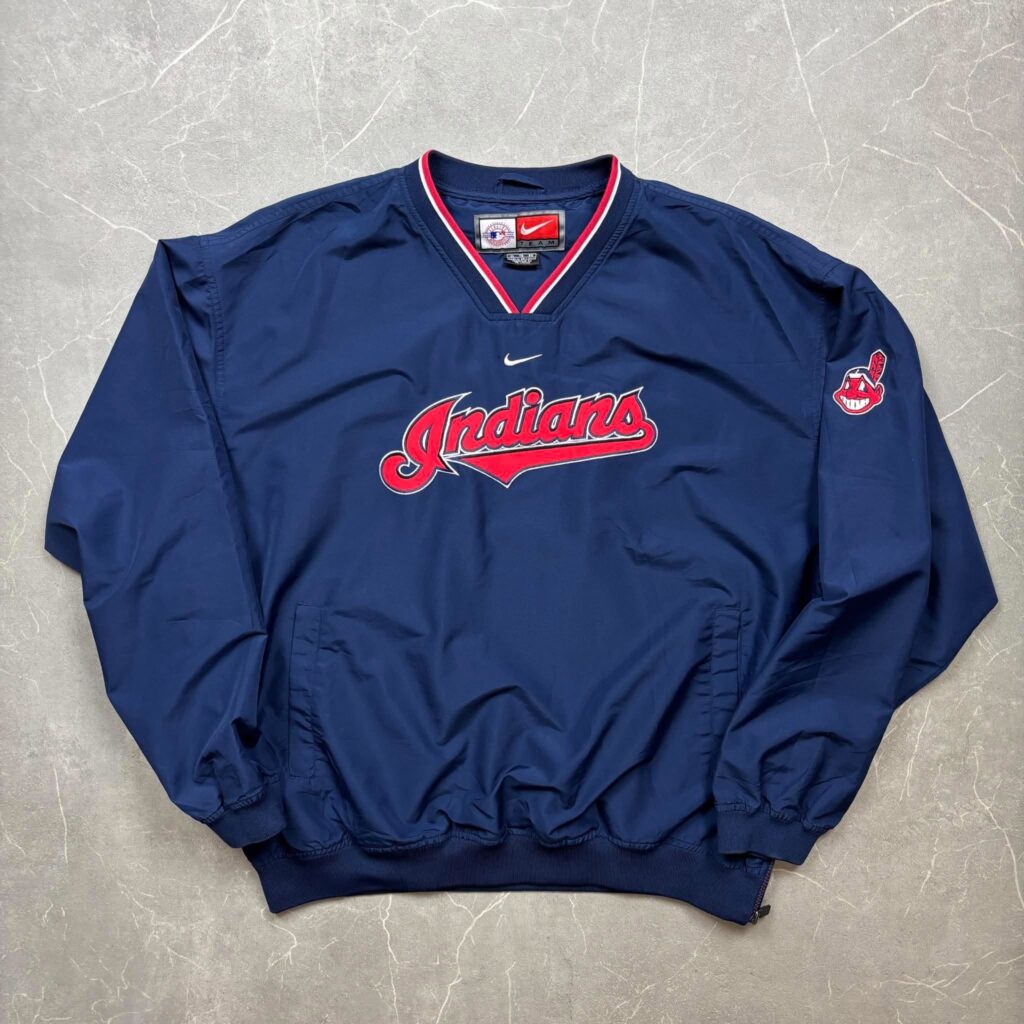 Cleveland Indians Vintage Nike Center Swoosh V Neck Windbreaker MLB Jacket XL